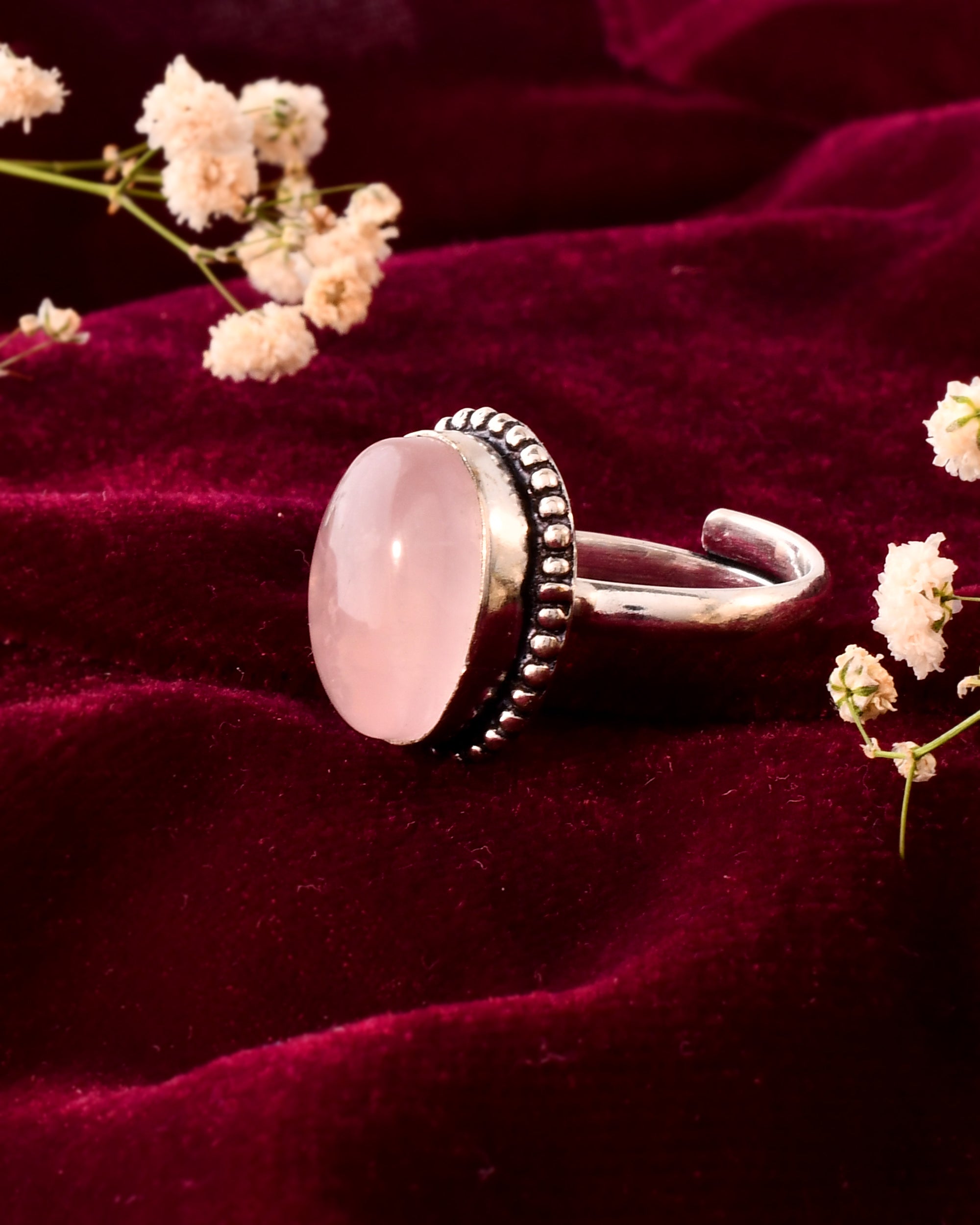 NATURAL ROSE QUARTZ RING